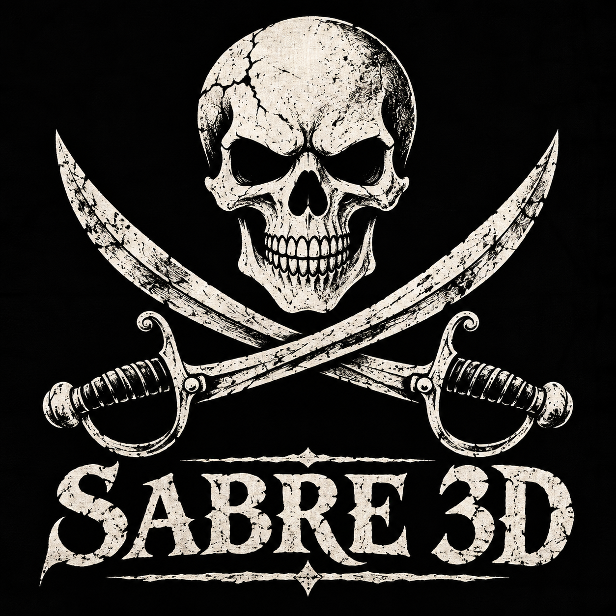 Sabre 3D — caveira e sabres cruzados