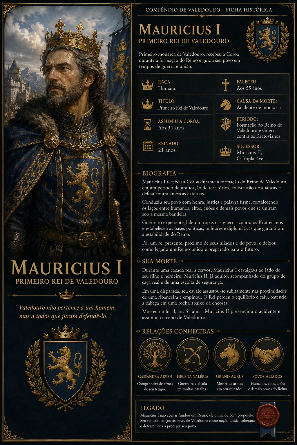 Mauricius I — Primeiro Rei de Valedouro — ficha oficial
